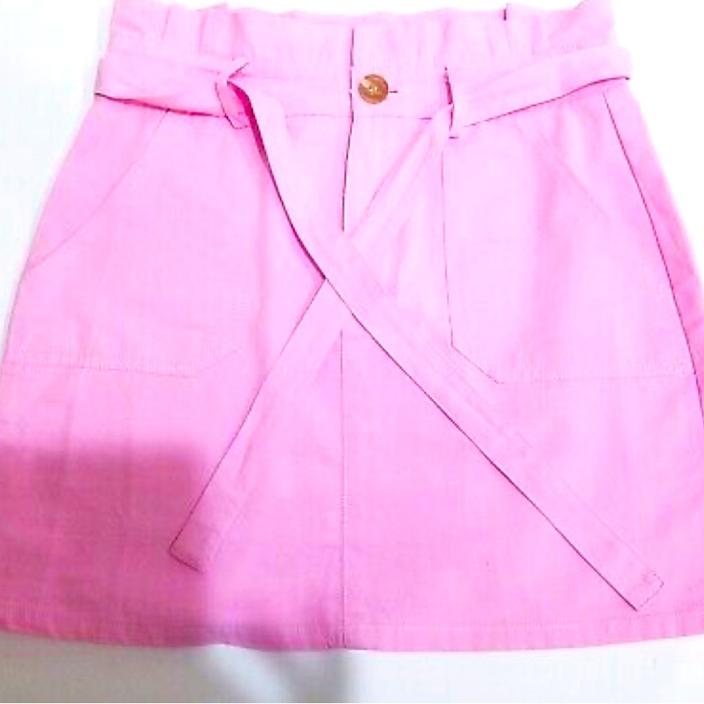 Know One Cares Tie Front Paperbag Mini Skirt Pink Size M